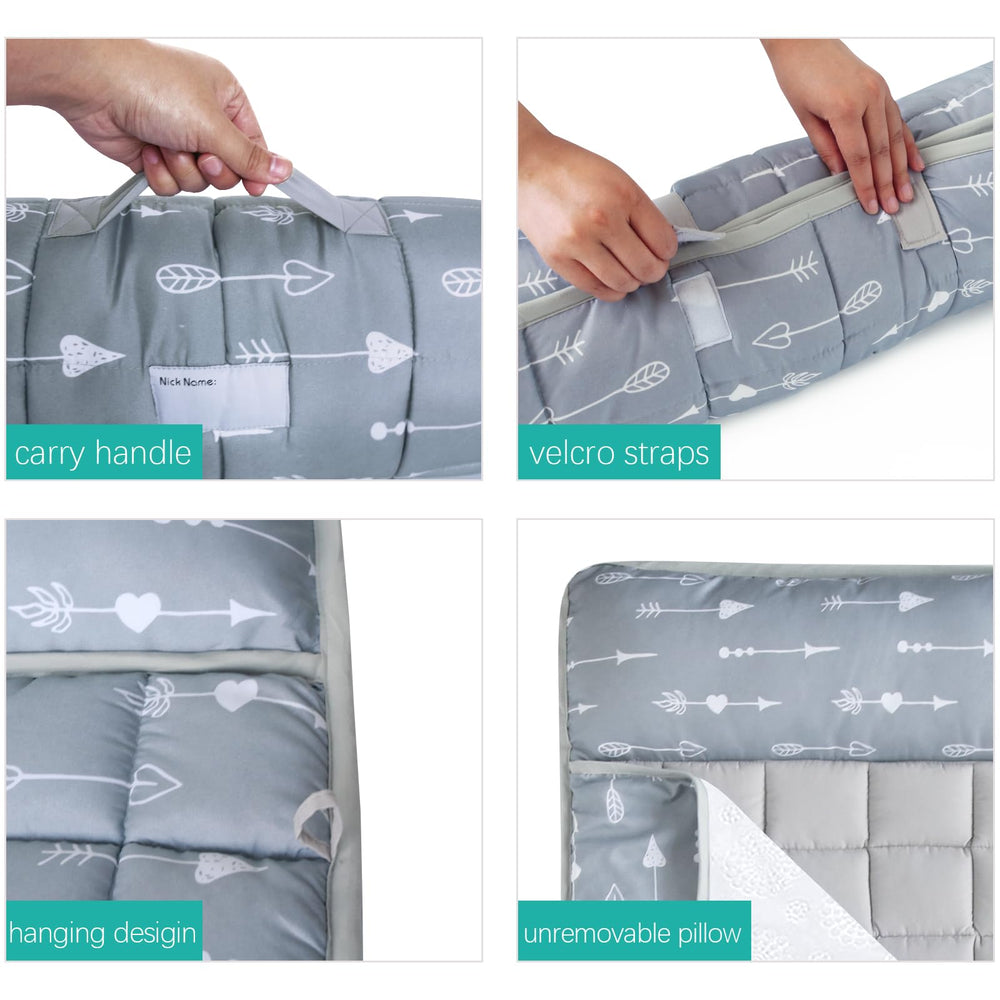Biloban nap mat carry-handle supports kids carrying their own cozy sleep setup.