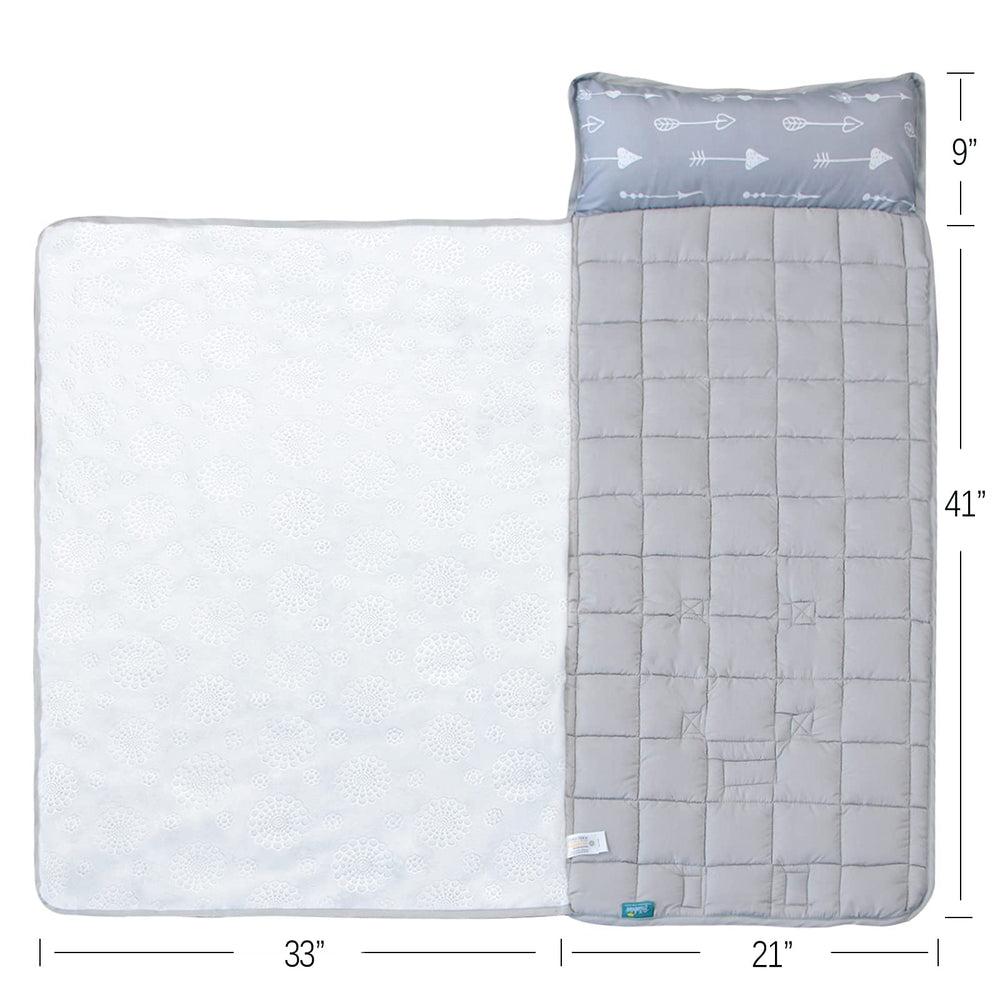 Biloban nap mat pillow closeup highlights plush pillow comfort.
