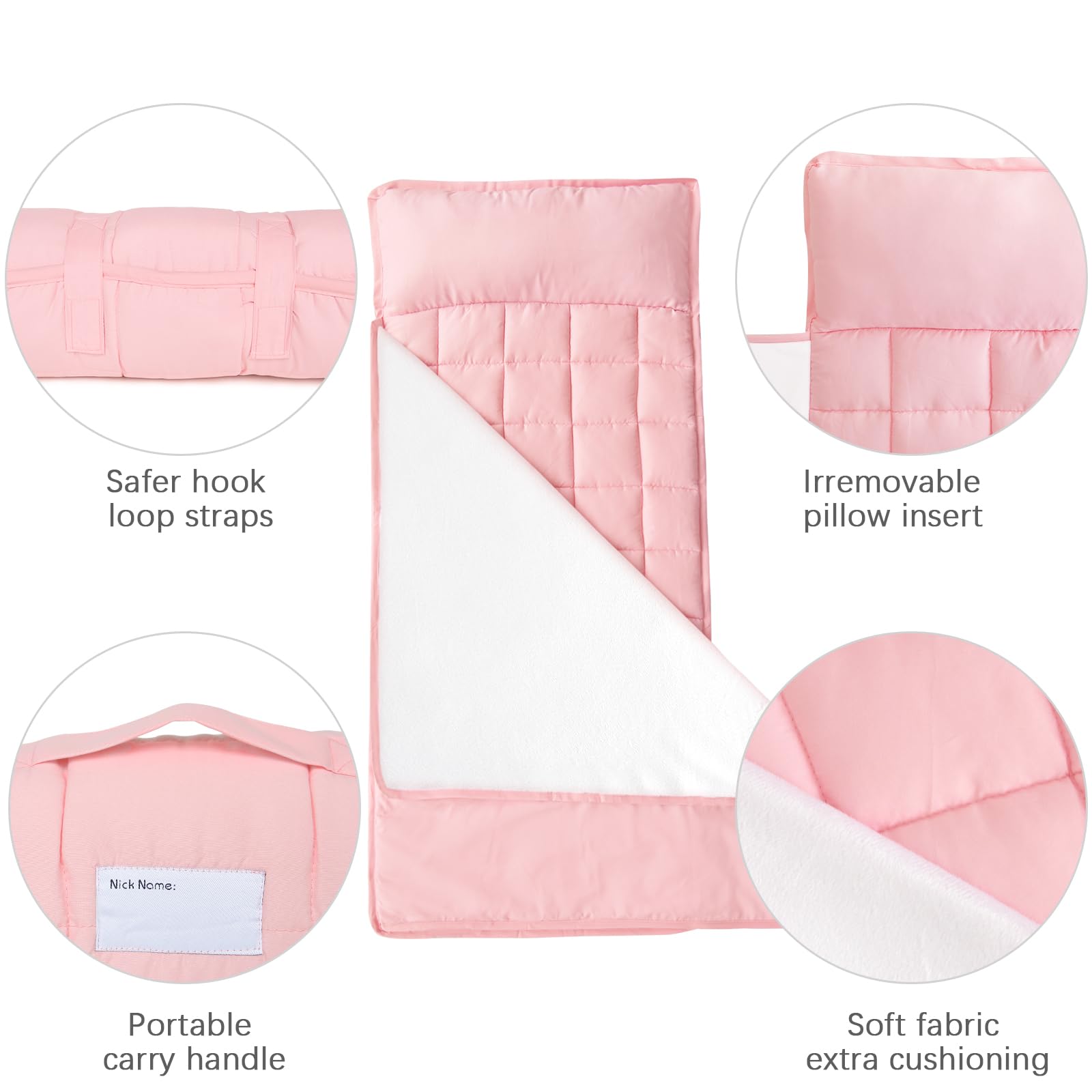Biloban nap mat roll-up with carry handle enables portable nap time on the go