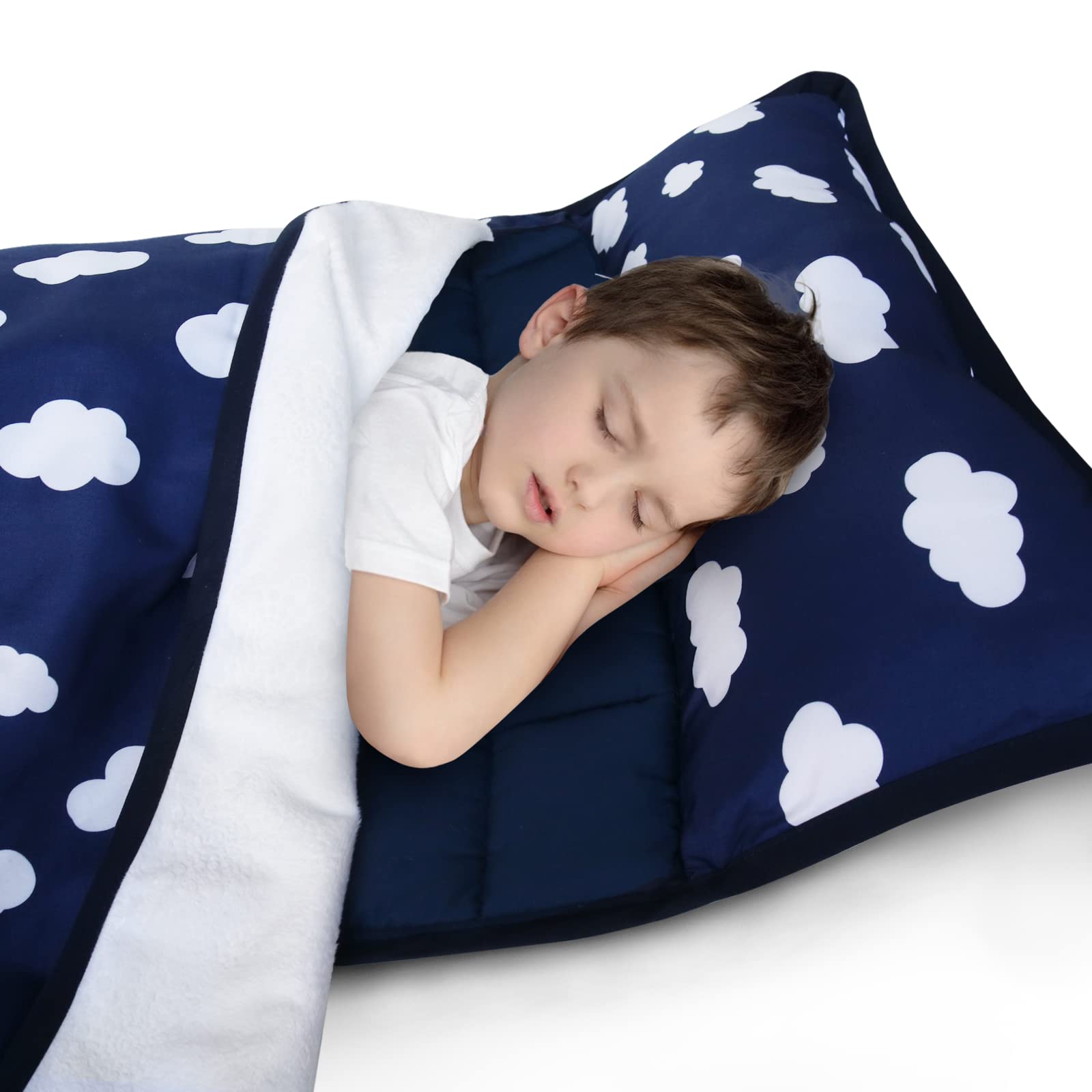 Biloban nap mat roll-up with carry handle demonstrates portable sleep setup for travel.