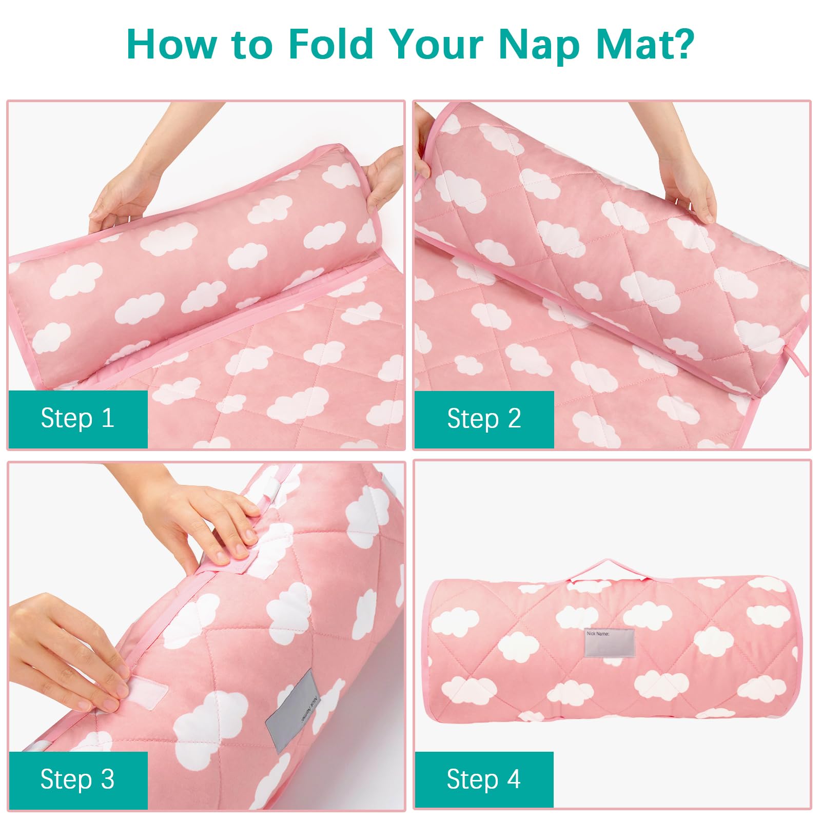 Biloban Nap Mat strap closures detail ensures quick, secure setup.