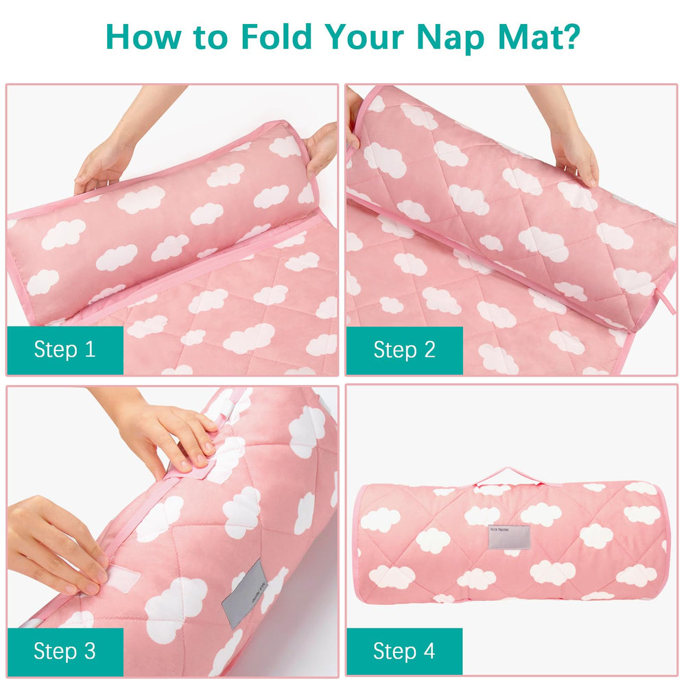 Biloban Nap Mat strap closures detail ensures quick, secure setup.