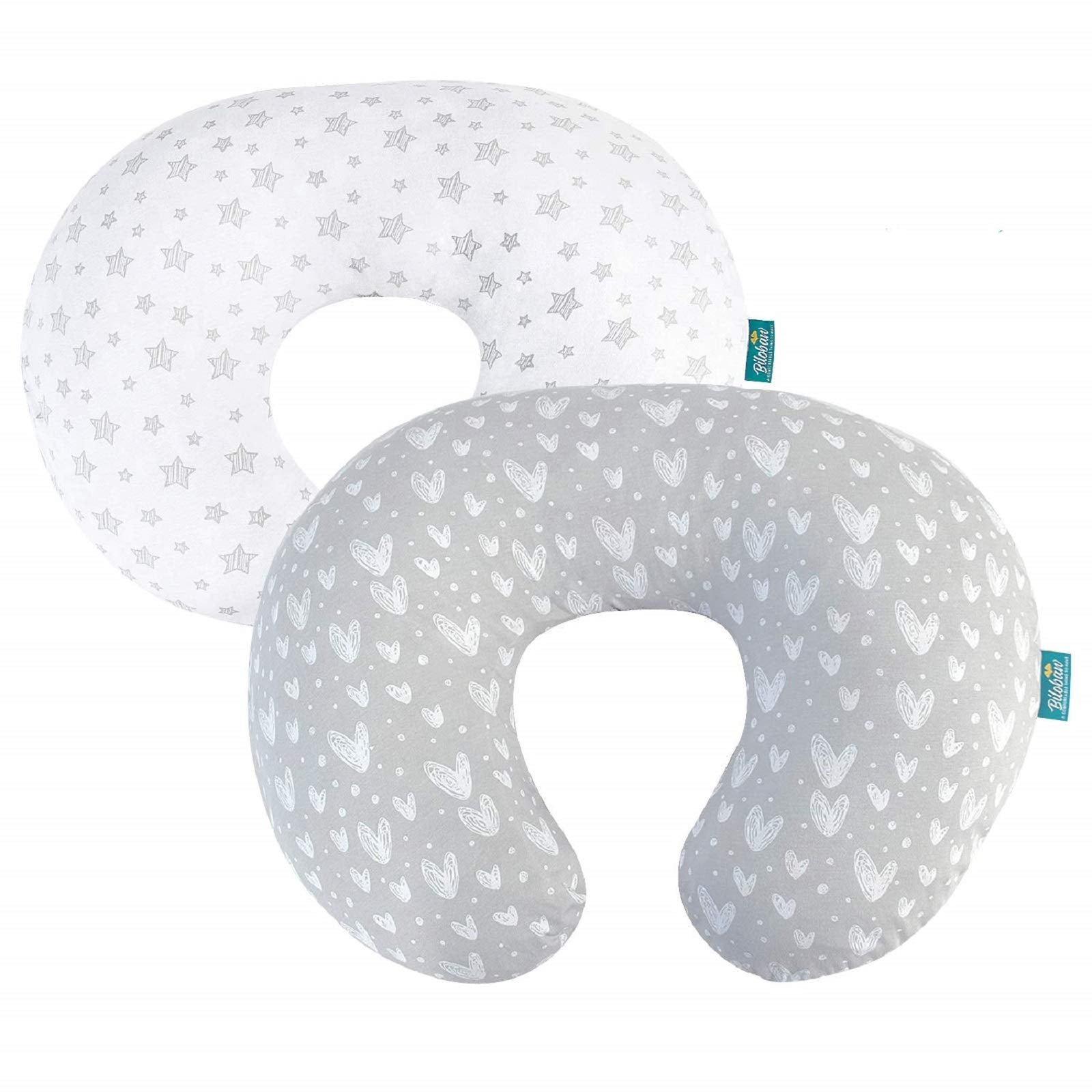 Biloban nursing pillow cover grey-white pattern close-up, silky-soft jersey cotton for gentle skin contact