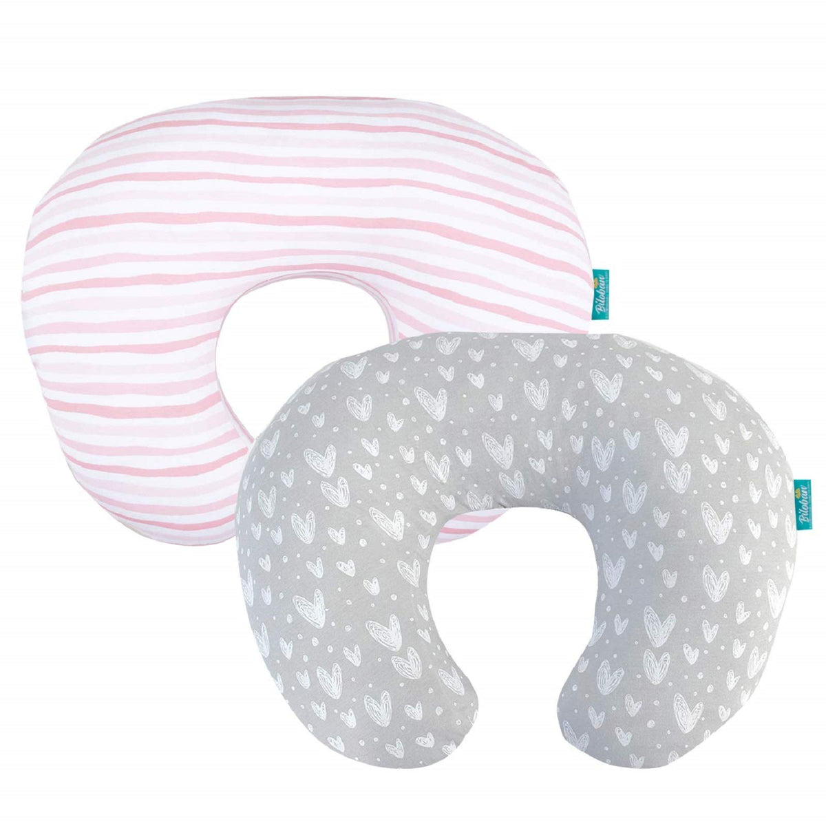 Biloban nursing pillow cover pink and gray pattern provides soft, skin-friendly comfort for feeding sessions.