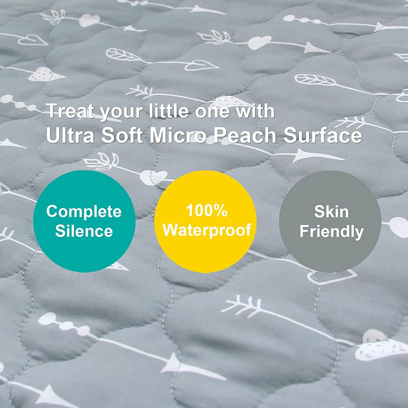 Biloban elastic skirt-fit highlights secure fit around mini mattress for safer protection.