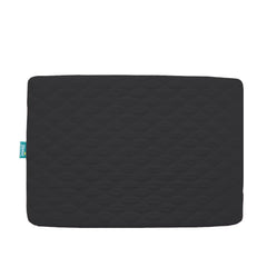 Biloban Pack and Play mattress protector cover shown on a playard, stabilizing sleep space with soft fabric.