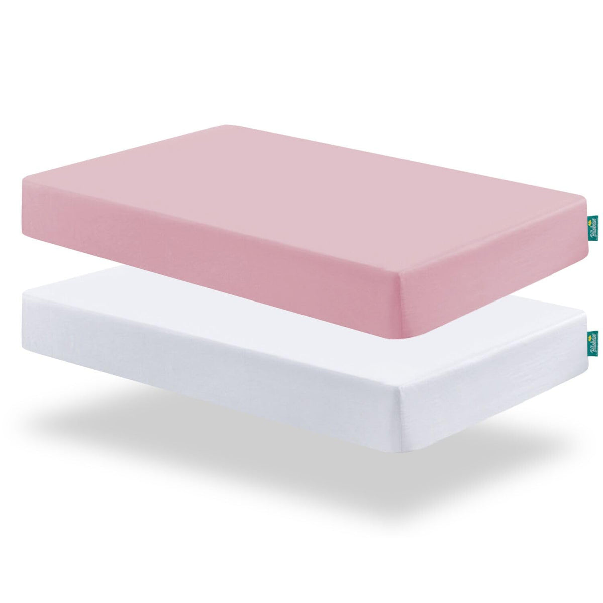 Biloban pack and play sheets fitted 2-pack showing snug elastic edge for secure fit.