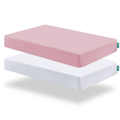 Biloban pack and play sheets fitted 2-pack showing snug elastic edge for secure fit.