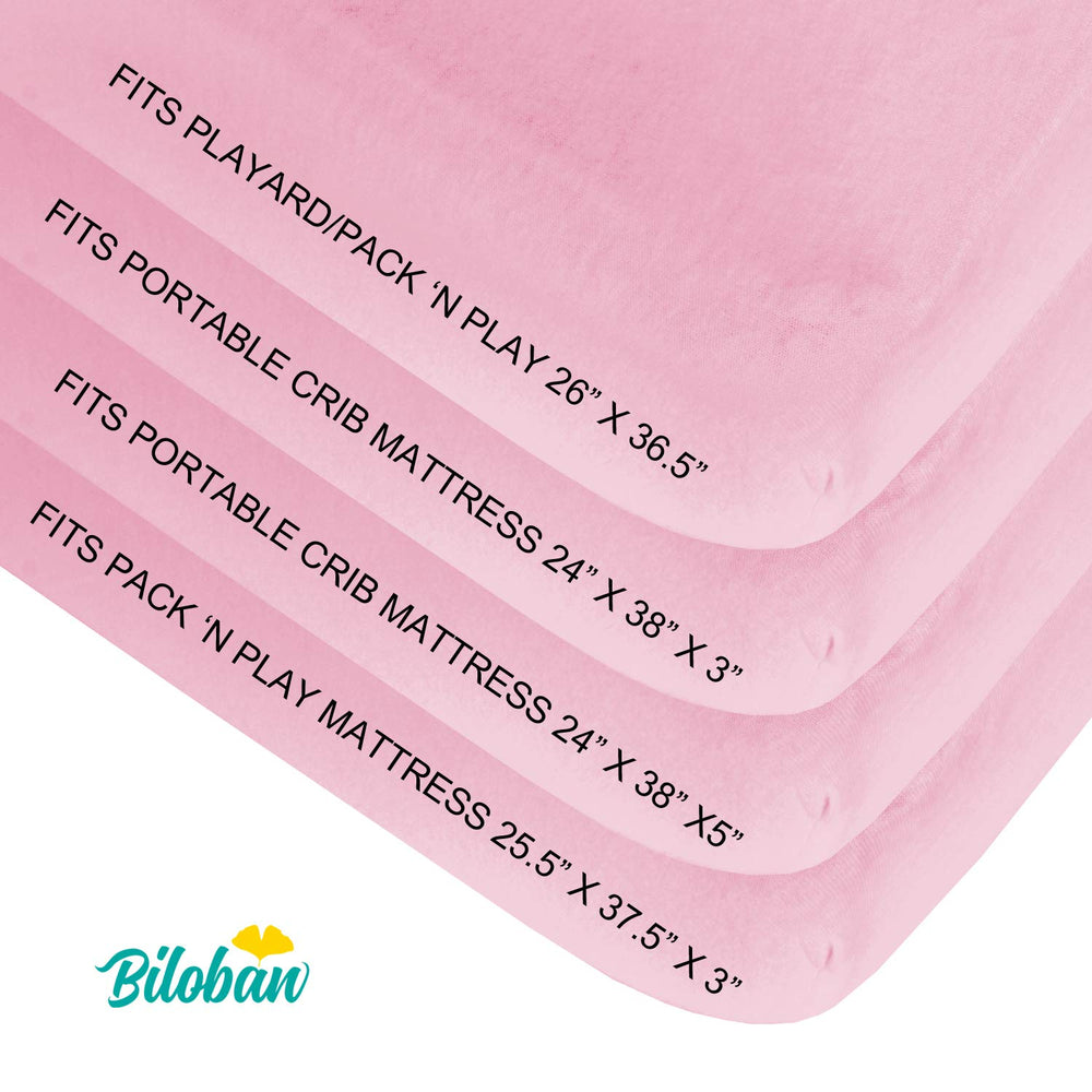 Biloban pack and play sheets fitted on mattress with soft microfiber feel.