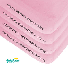 Biloban pack and play sheets fitted on mattress with soft microfiber feel.