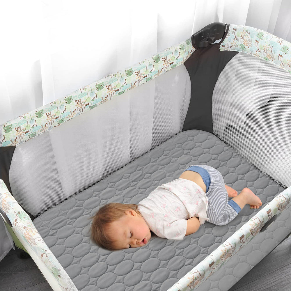 Biloban pack and play sheets gray-white fabric closeup highlights ultra-soft texture for sensitive skin
