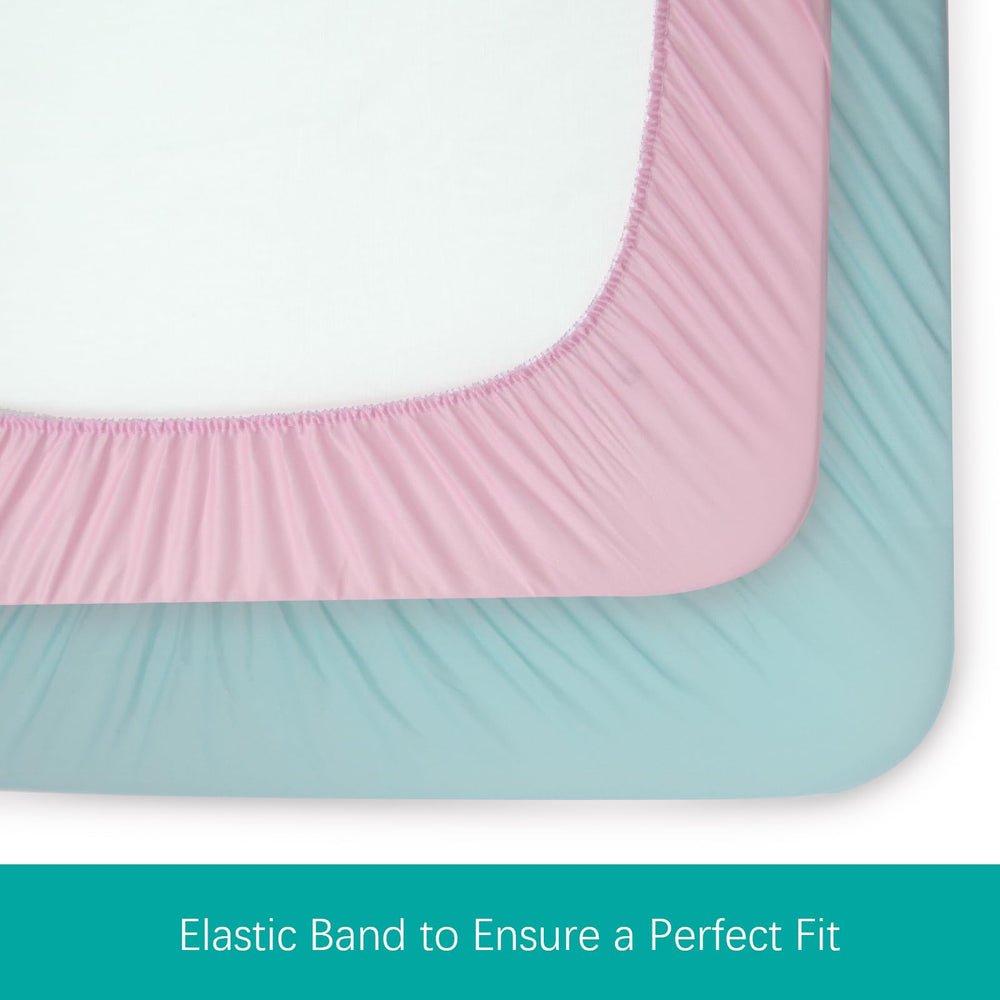 Biloban sheet on mattress demonstrates snug fit on portable playard mattress.