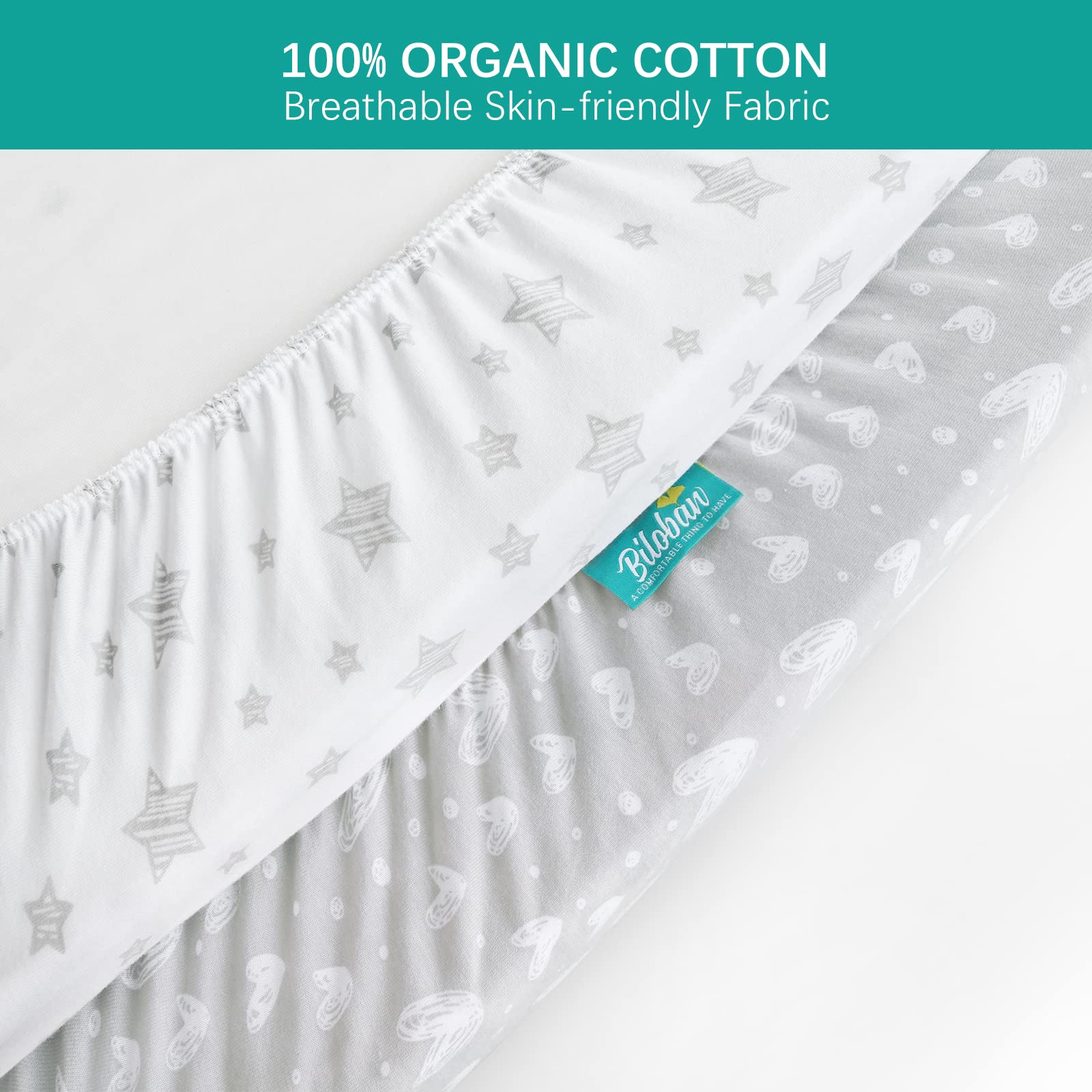Biloban pack n play sheet white grey star print ready for bedtime.