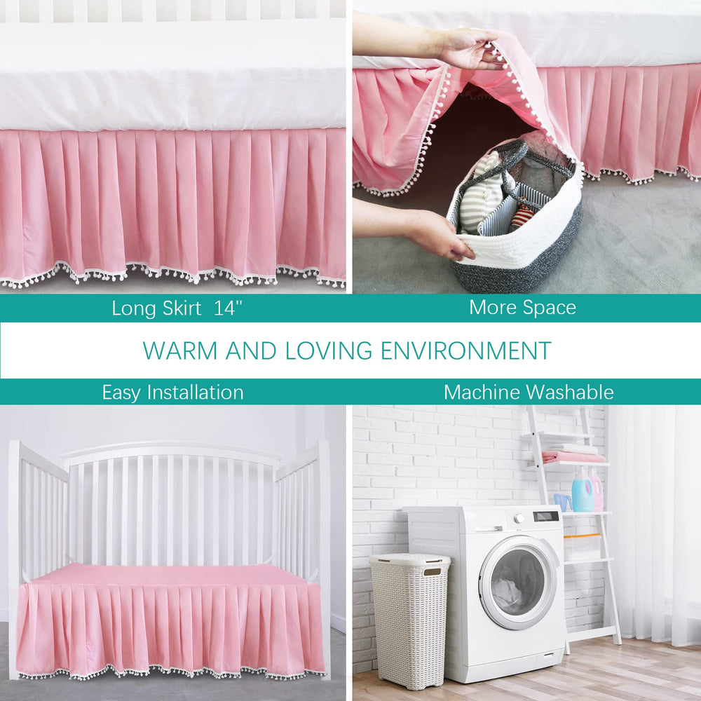 Biloban pink crib skirt fabric close-up reveals soft microfiber texture