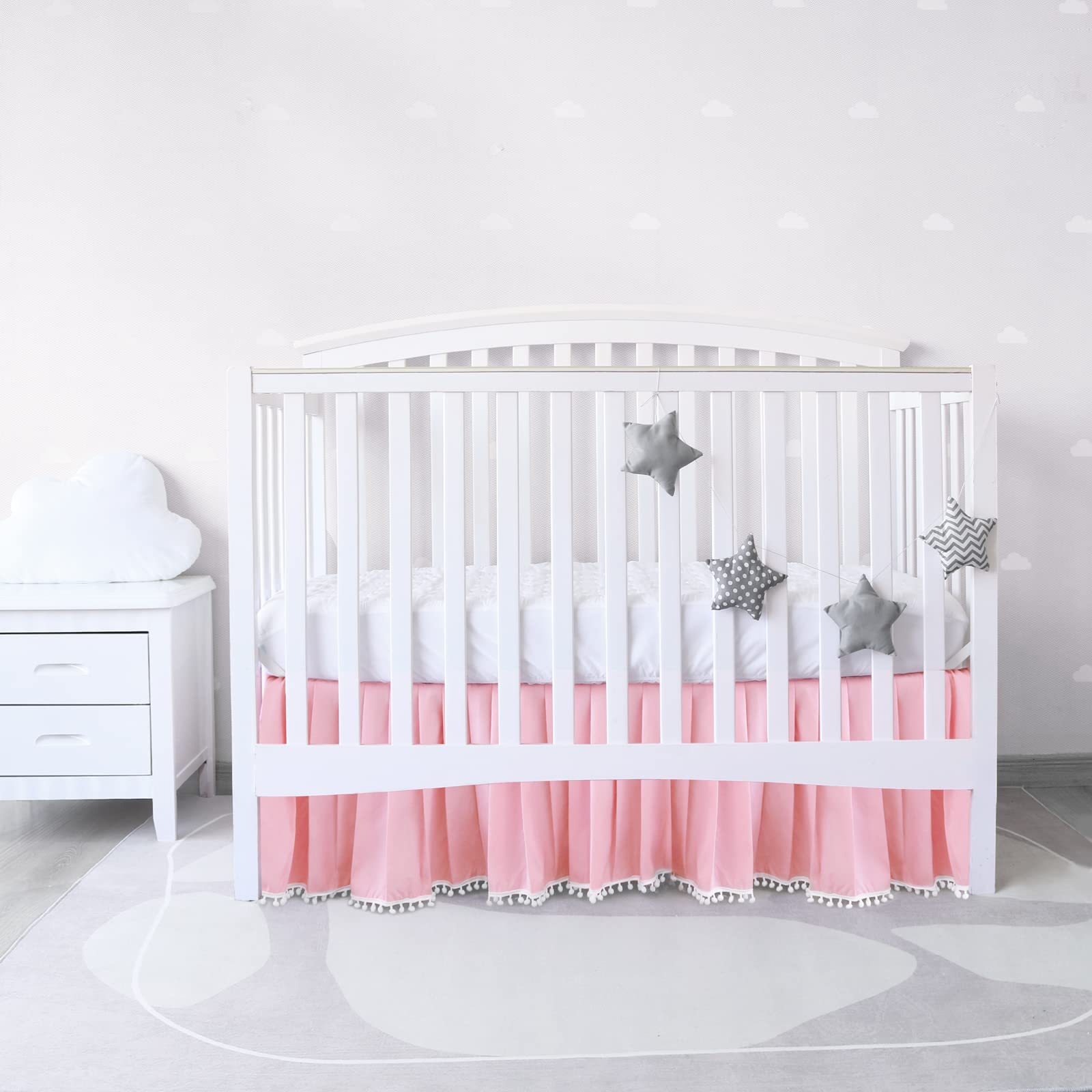 Biloban pink crib skirt machine washable for easy nursery care