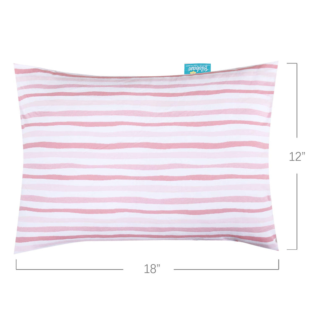 Biloban pink strip pillowcase close-up highlights breathable fabric for sensitive skin comfort.