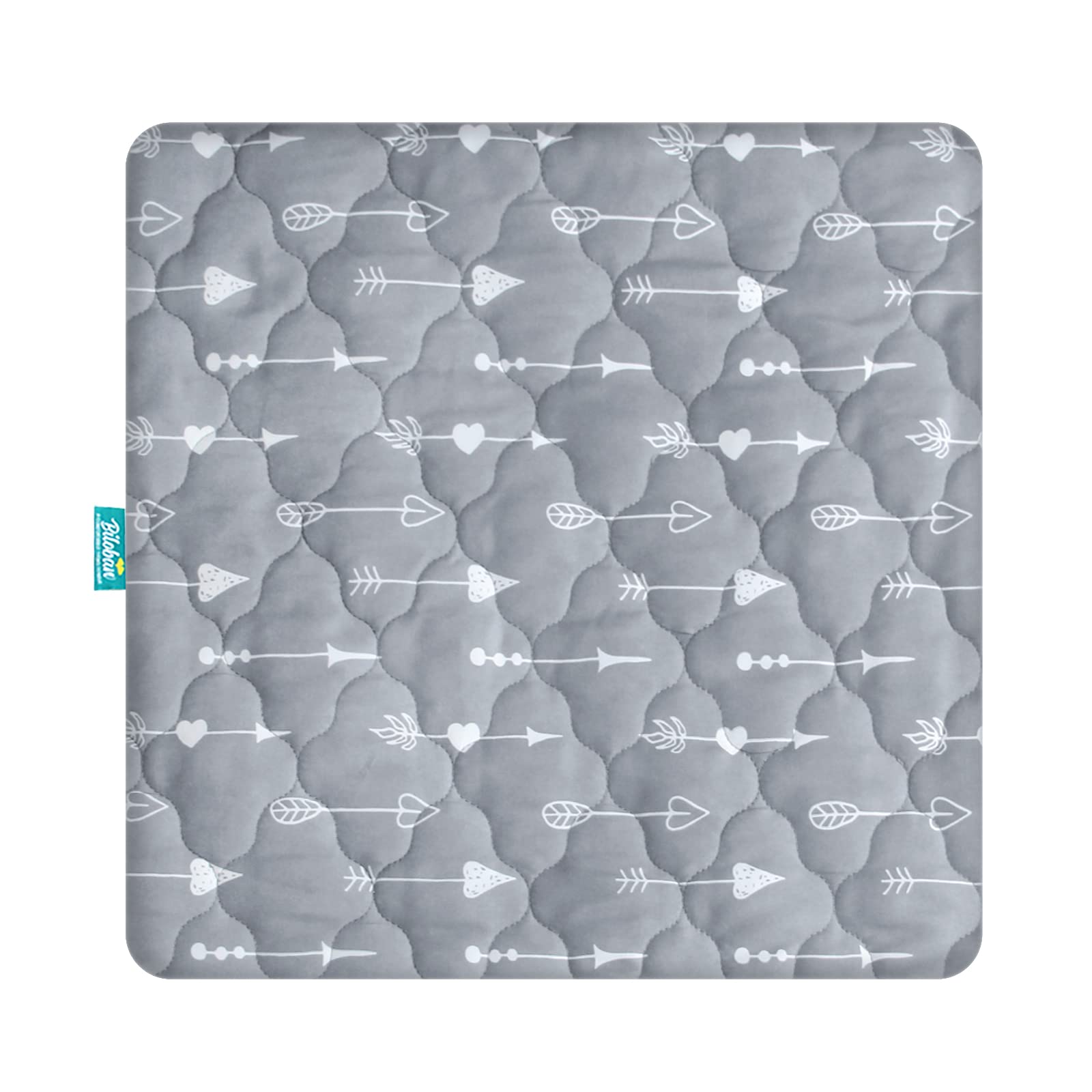 Biloban playard cover demonstrates square-fit compatibility for a snug sleep surface