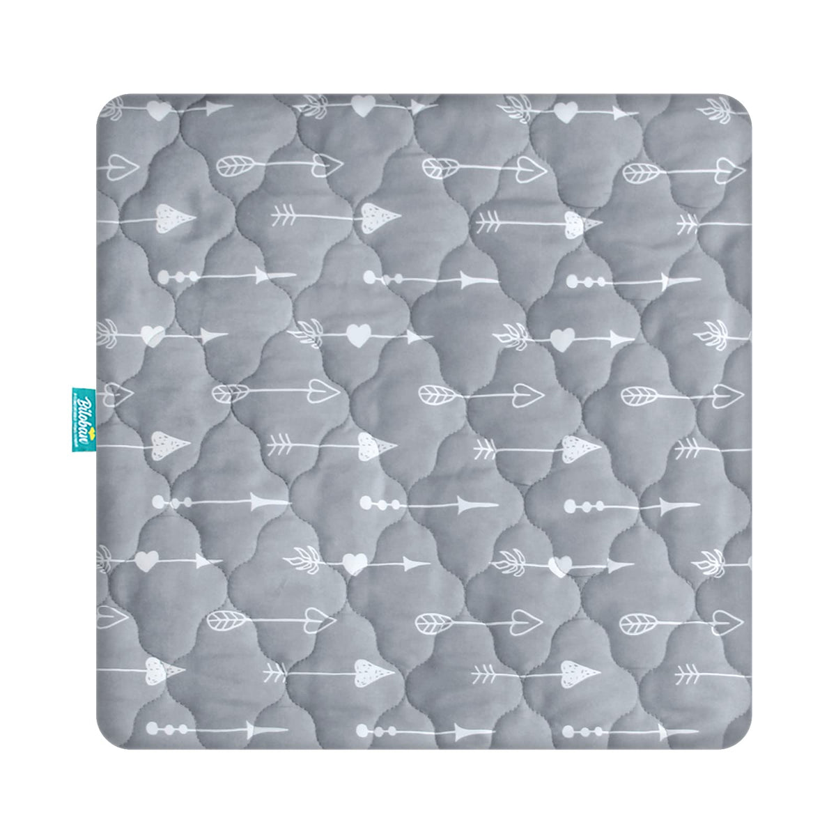 Biloban playard cover demonstrates square-fit compatibility for a snug sleep surface
