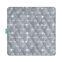 Biloban playard cover demonstrates square-fit compatibility for a snug sleep surface