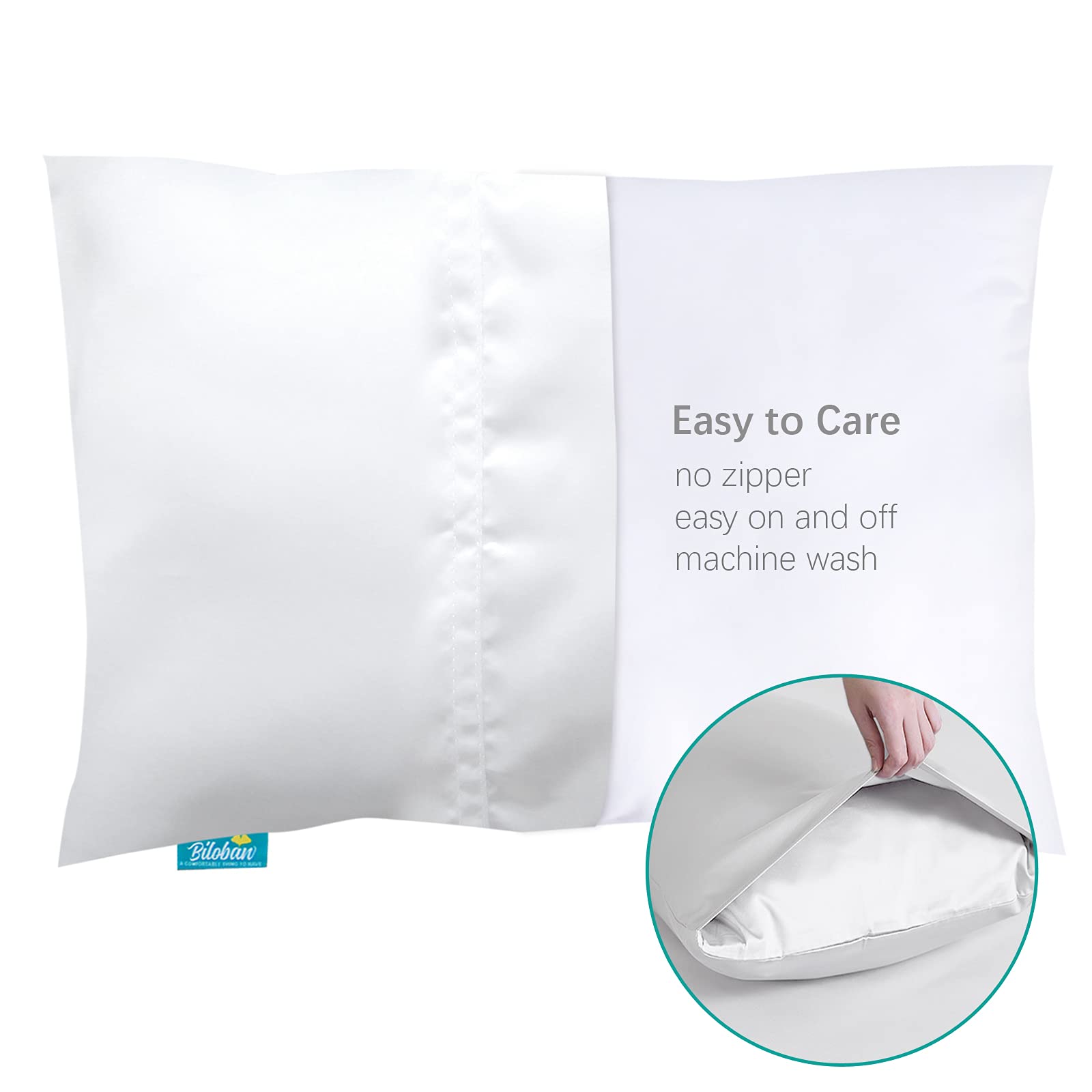 Biloban satin toddler pillowcase demonstrates envelope closure for easy use.