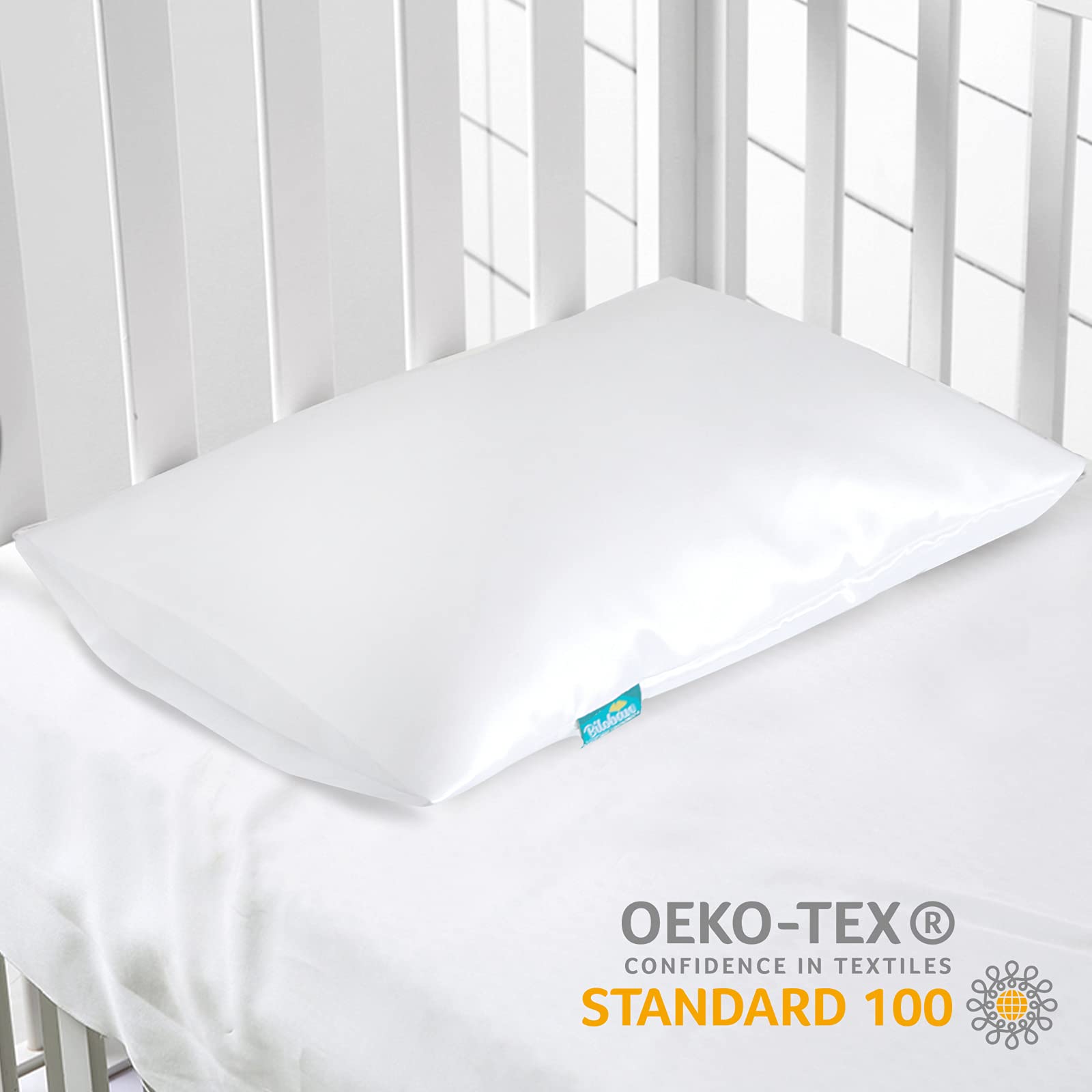 Biloban satin pillowcase in use shows smooth sleep for little ones.