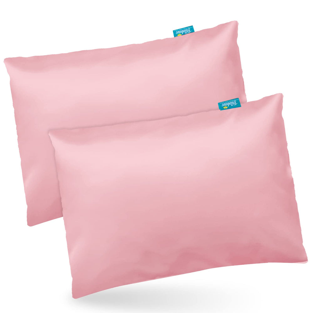 Biloban satin toddler pillowcase pink front-view highlighting cooling comfort for sensitive skin