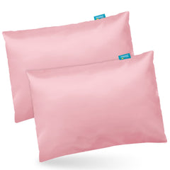 Biloban satin toddler pillowcase pink front-view highlighting cooling comfort for sensitive skin