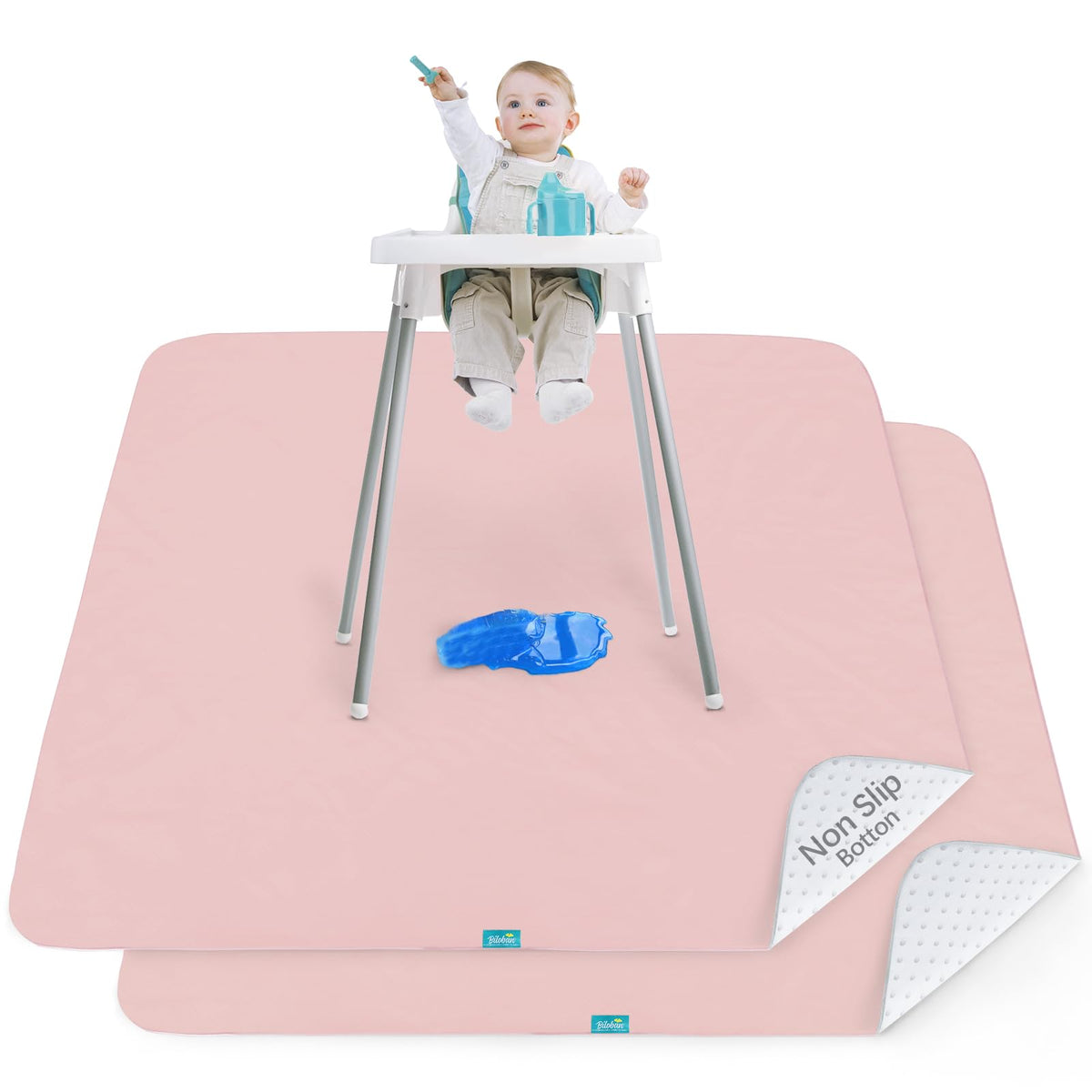 Biloban Splat Mat 2 Pack ultra-soft surface protects floors during meals.