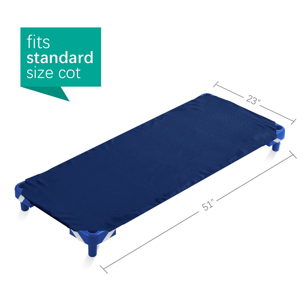 Biloban standard cot sheet navy 10-pack flatlay highlighting soft microfiber and color