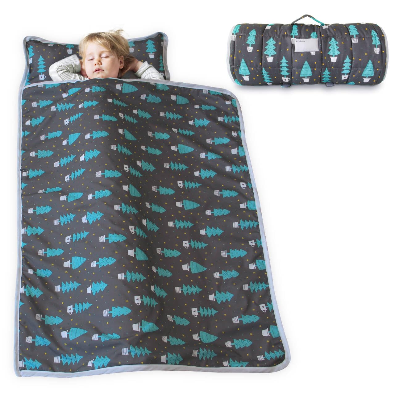 Biloban Toddler Nap Mat in dark woods full view for cozy daycare naps