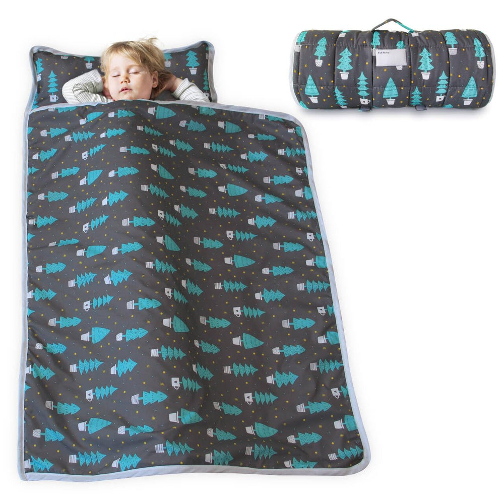 Biloban Toddler Nap Mat in dark woods full view for cozy daycare naps