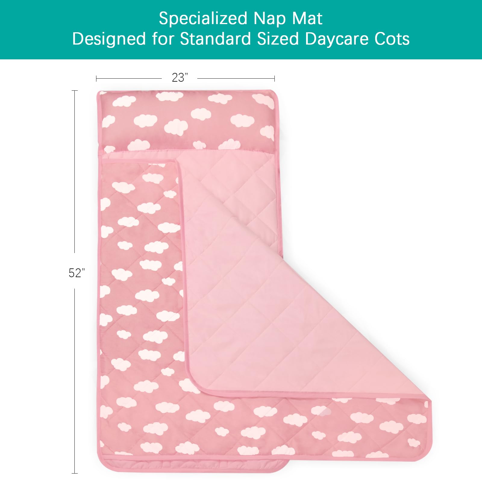 Biloban Toddler Nap Mat Pillow close-up highlights built-in pillow for comfortable rest.