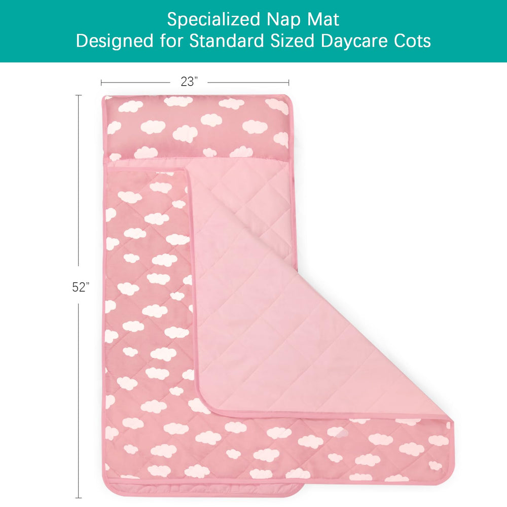 Biloban Toddler Nap Mat Pillow close-up highlights built-in pillow for comfortable rest.