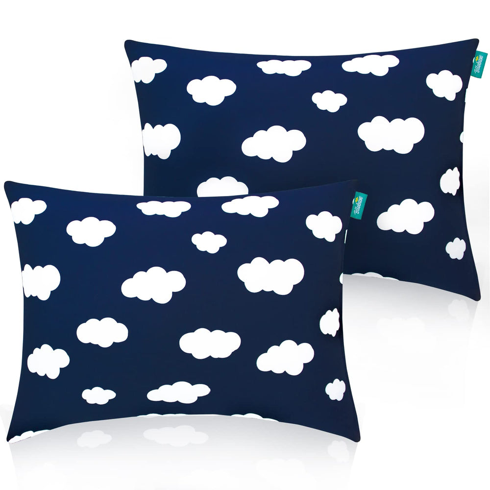 Biloban navy cloud pillow shown as travel nap pillow for kids.