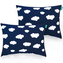 Biloban navy cloud pillow shown as travel nap pillow for kids.