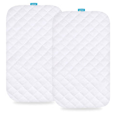 Biloban waterproof bassinet mattress pad cover angled view showing leak protection