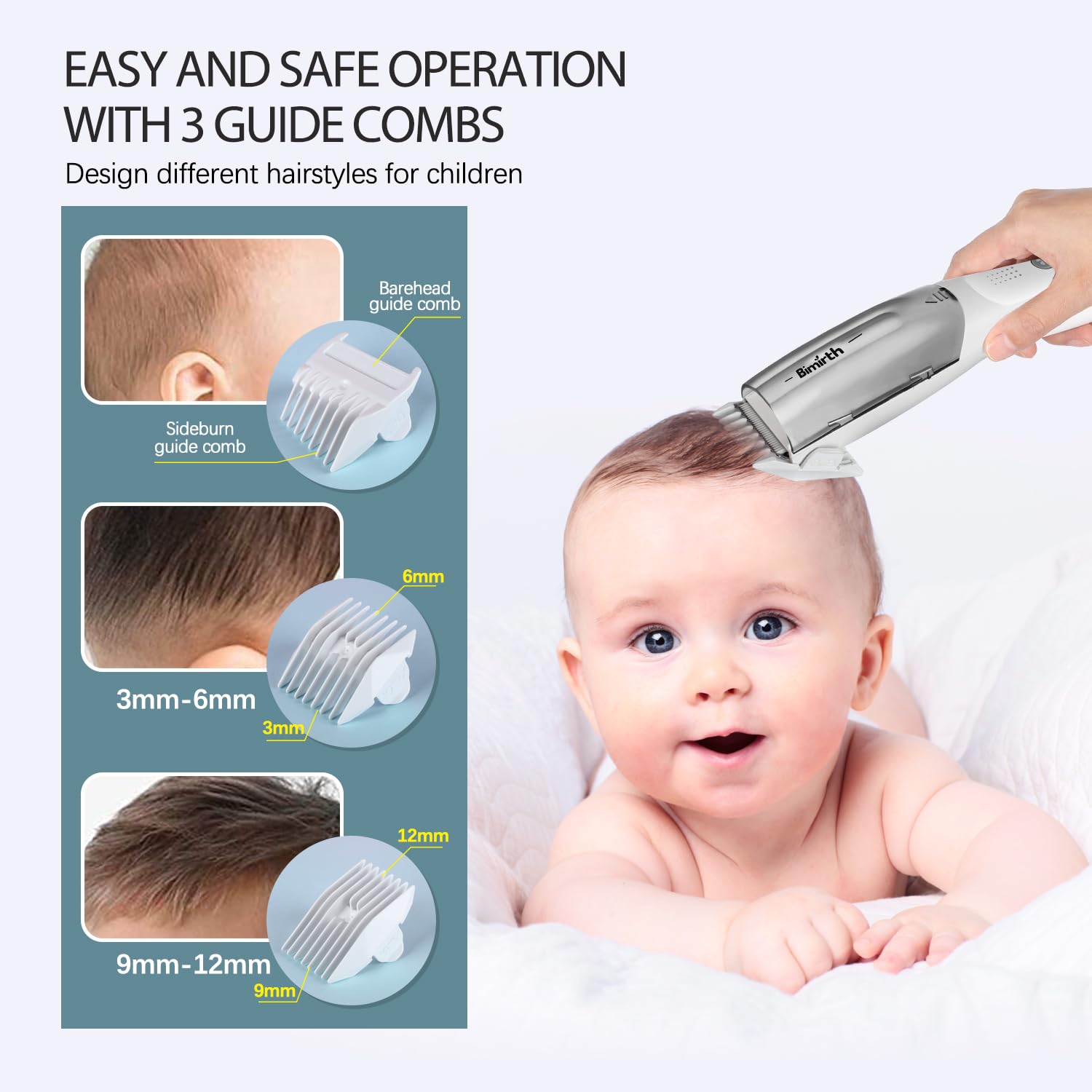 Bimirth Baby Hair Clipper features ceramic blades for gentle, skin‑friendly cutting.