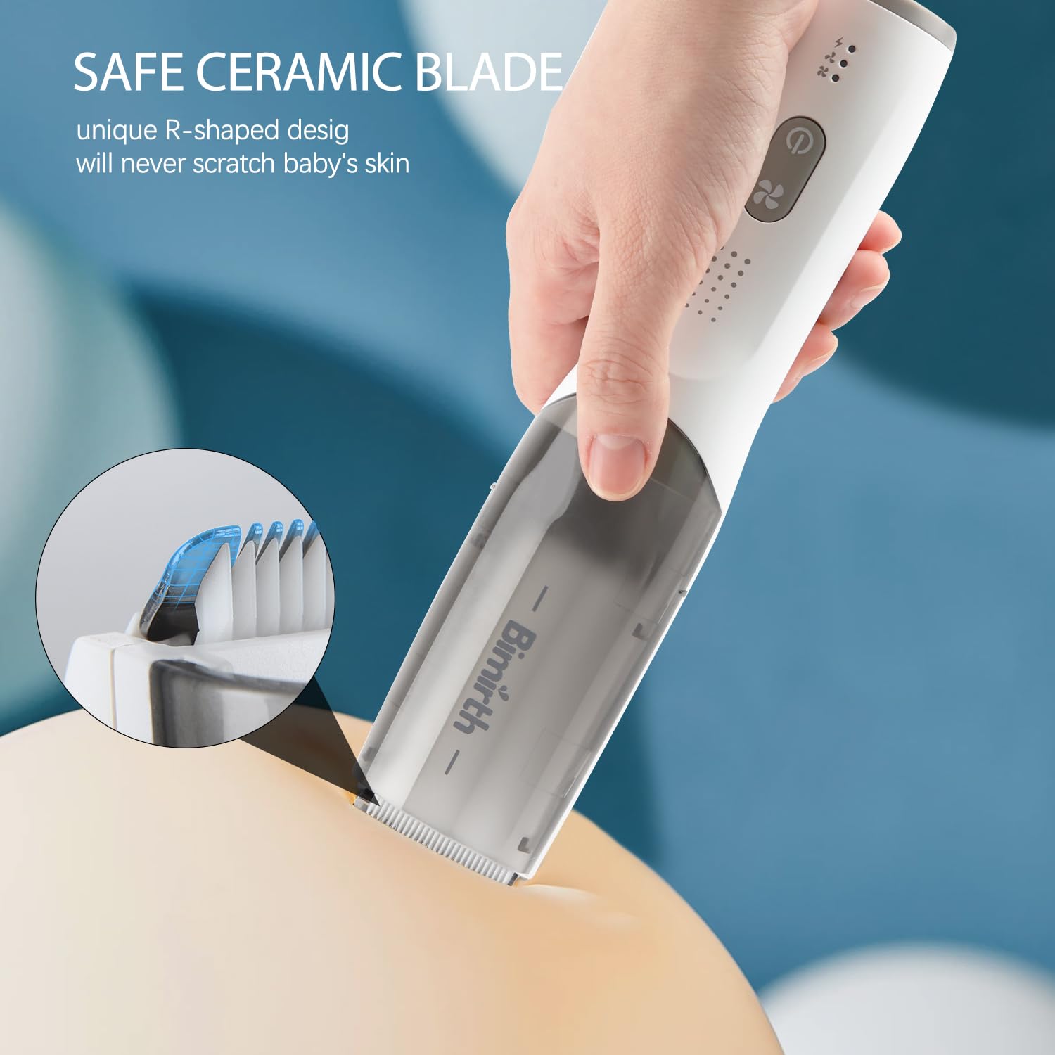 Bimirth Baby Hair Clipper dual vacuum levels help collect loose hair.
