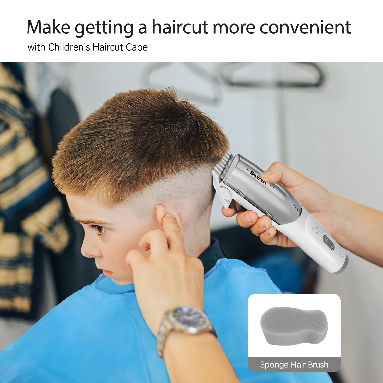 Bimirth Baby Hair Clipper includes sideburn trimming guide for precise edges.