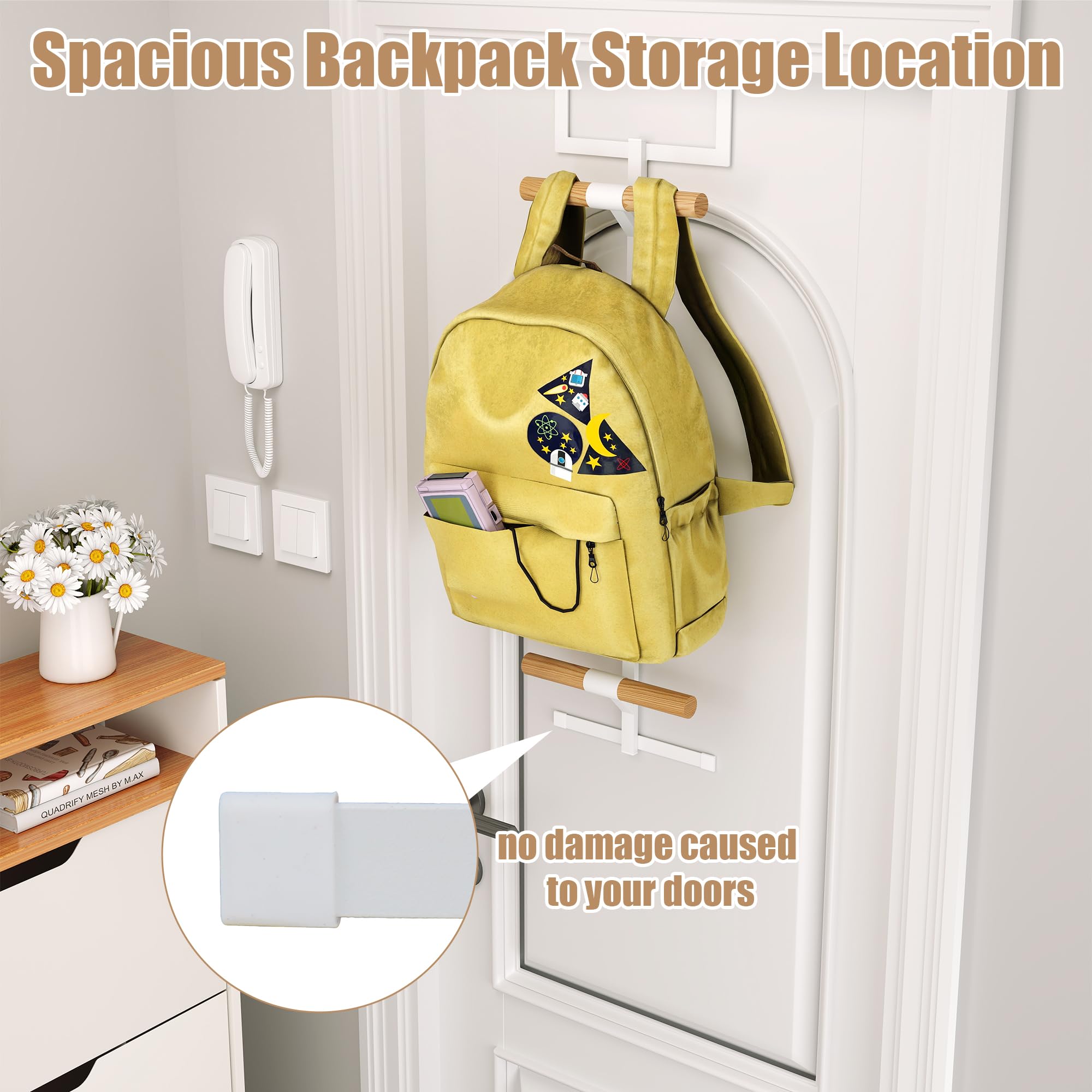 Bimiti two-tier design backpack hanger maximizes storage for schoolbags and backpacks.