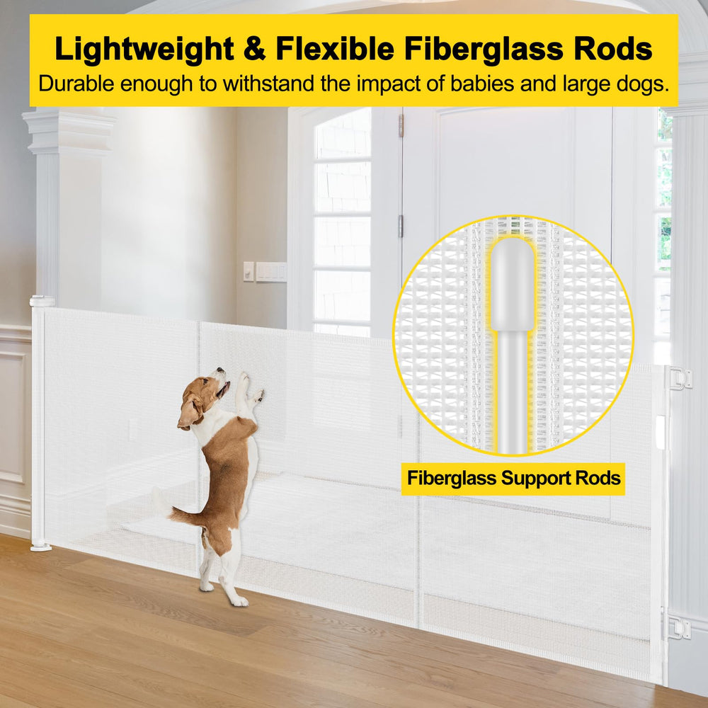 Bingguz 42-inch tall gate blocks jumping and keeps children and pets within reach.
