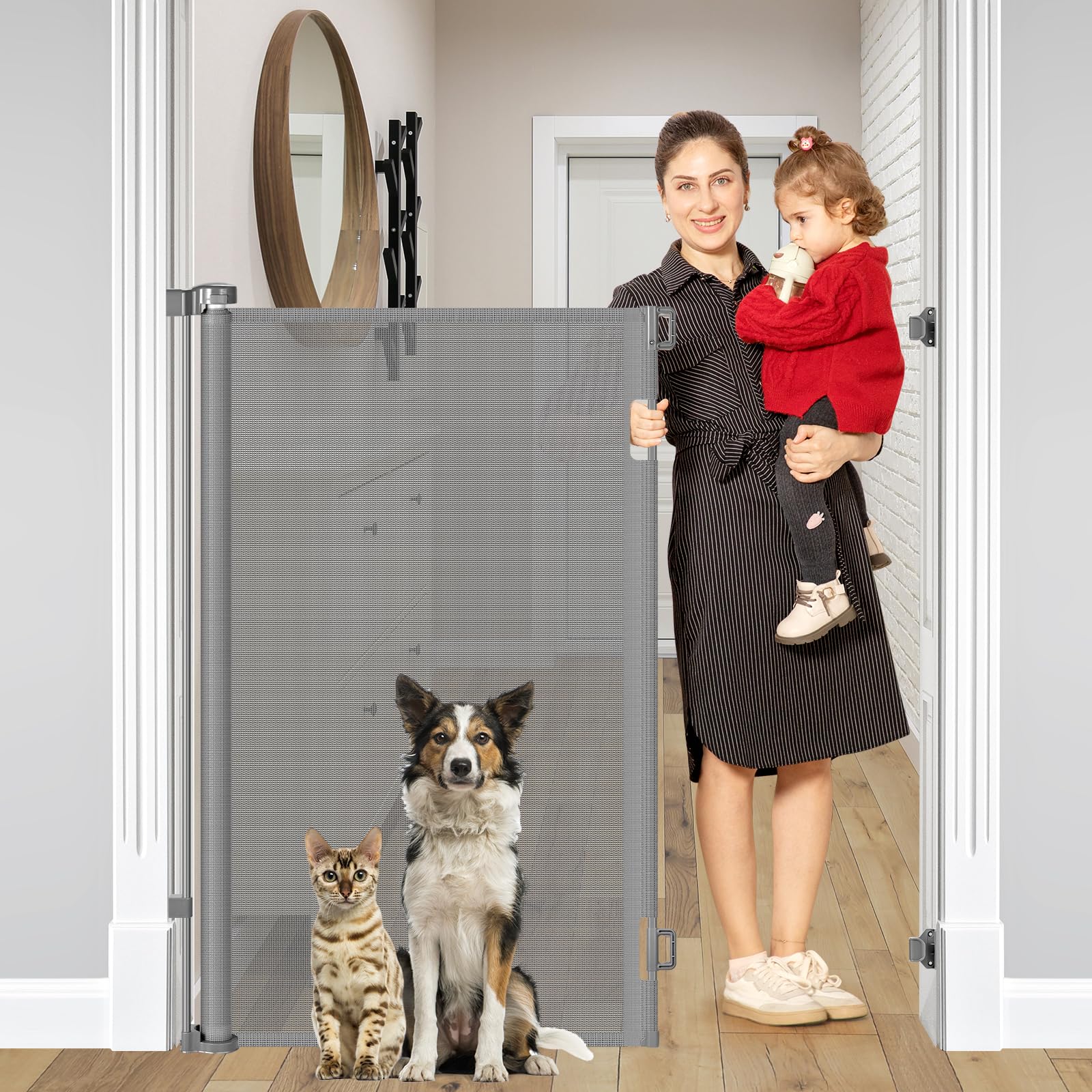 Bingguz 48-inch pet gate height demonstrates tall design to help prevent jumps during playtime