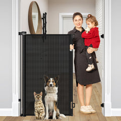 Bingguz 48-inch extra tall gate closed, creating a sturdy doorway barrier.