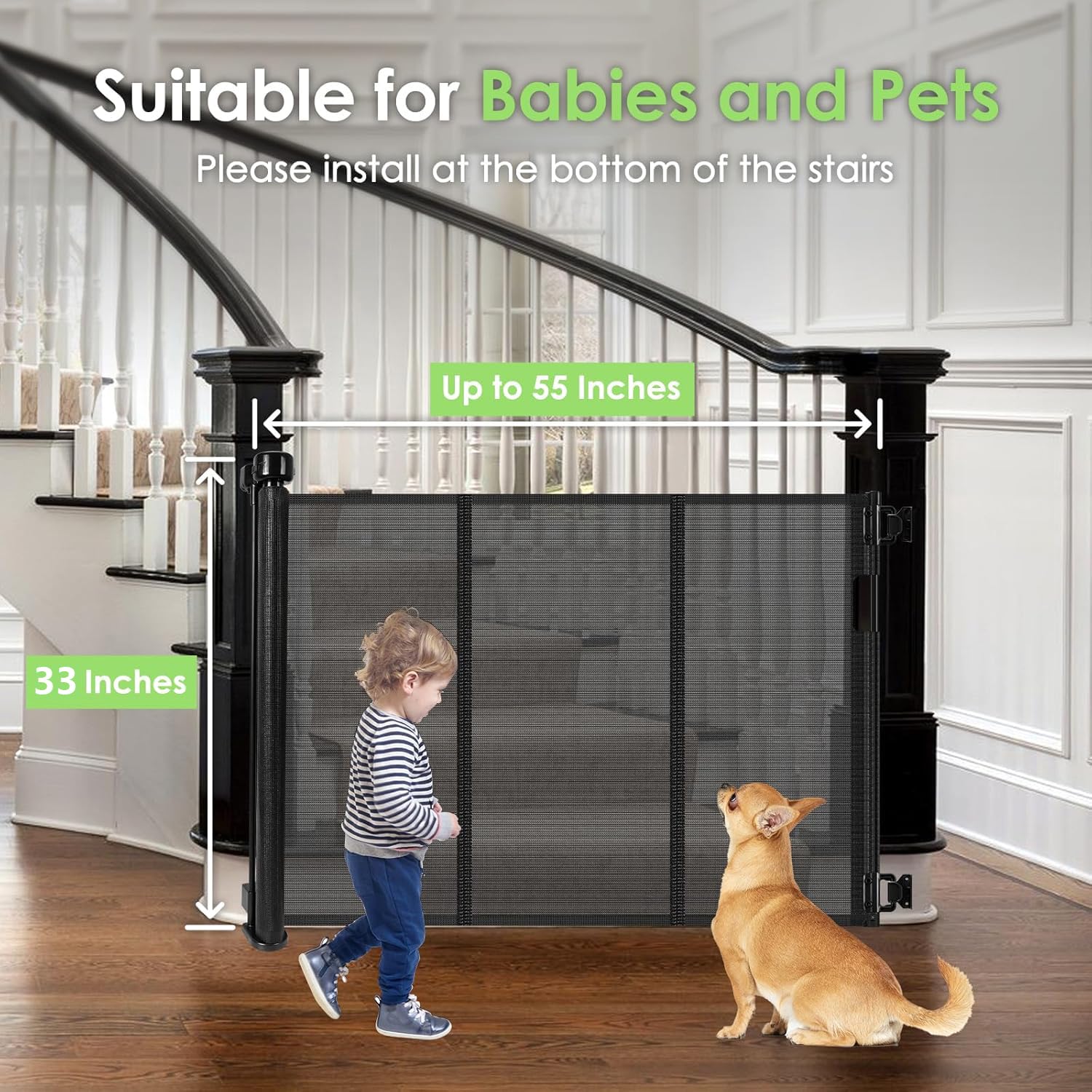 Bingguz banister gate extended to 55 inches, wide doorway versatility