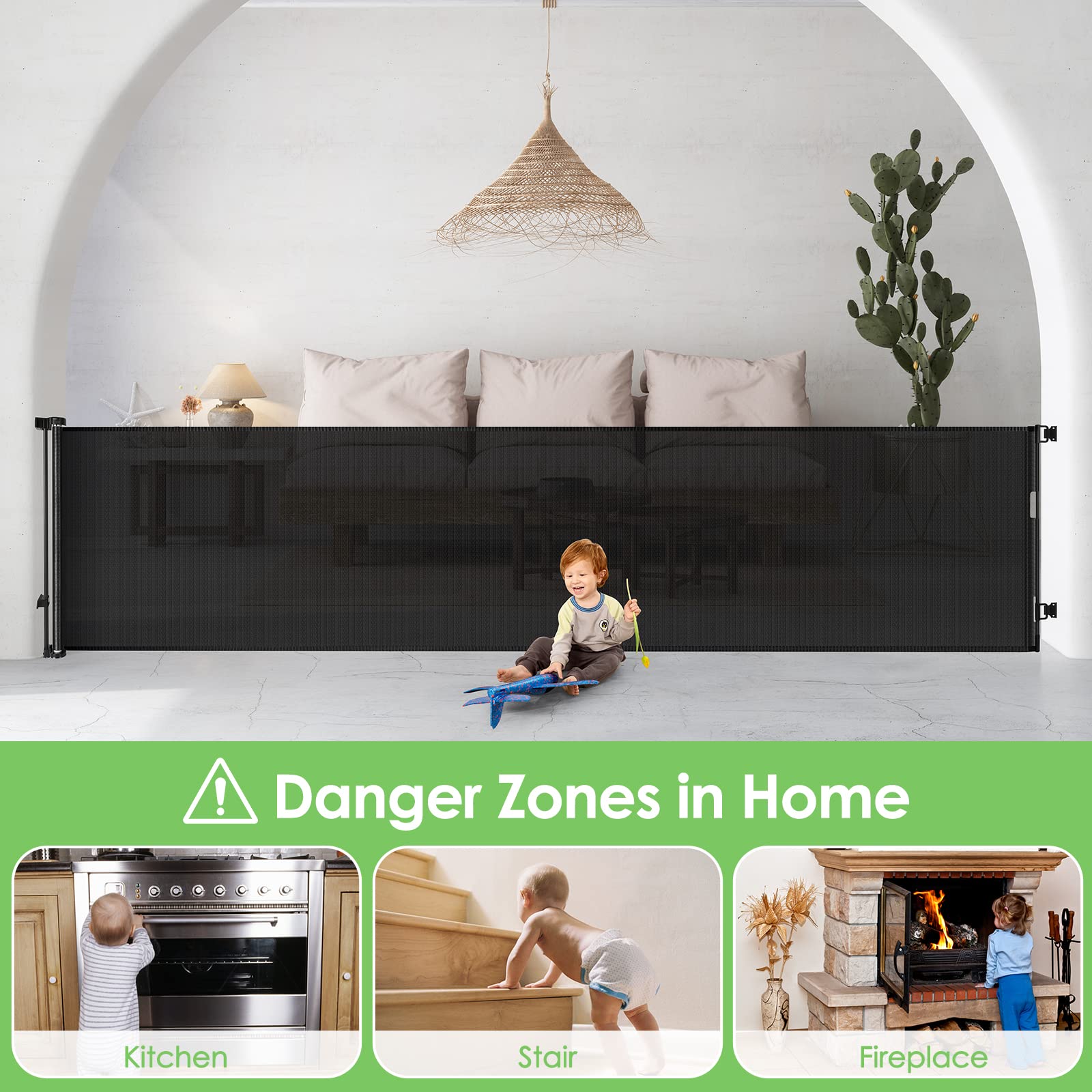 Bingguz black mesh gate for indoor-outdoor use blends with decor.
