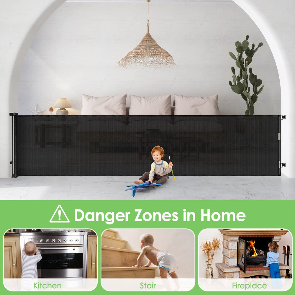 Bingguz black mesh gate for indoor-outdoor use blends with decor.