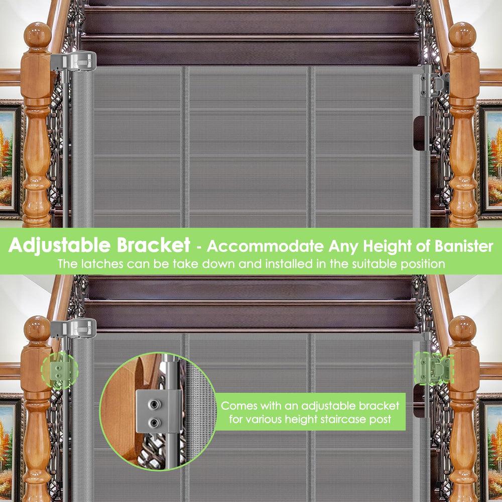 Bingguz bottom sliding bracket adjusts to different stair heights and skirting boards.