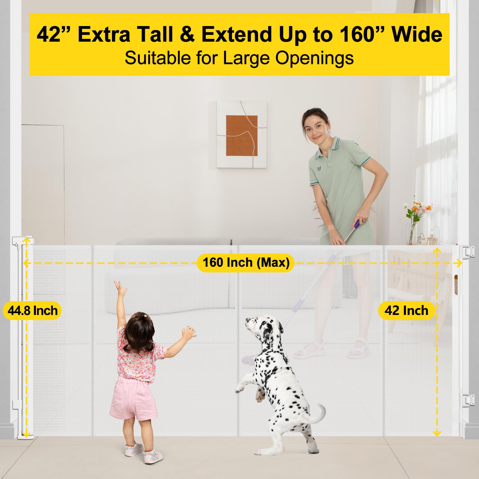 Bingguz extra-wide 160-inch gate spans wide openings for versatile spaces.