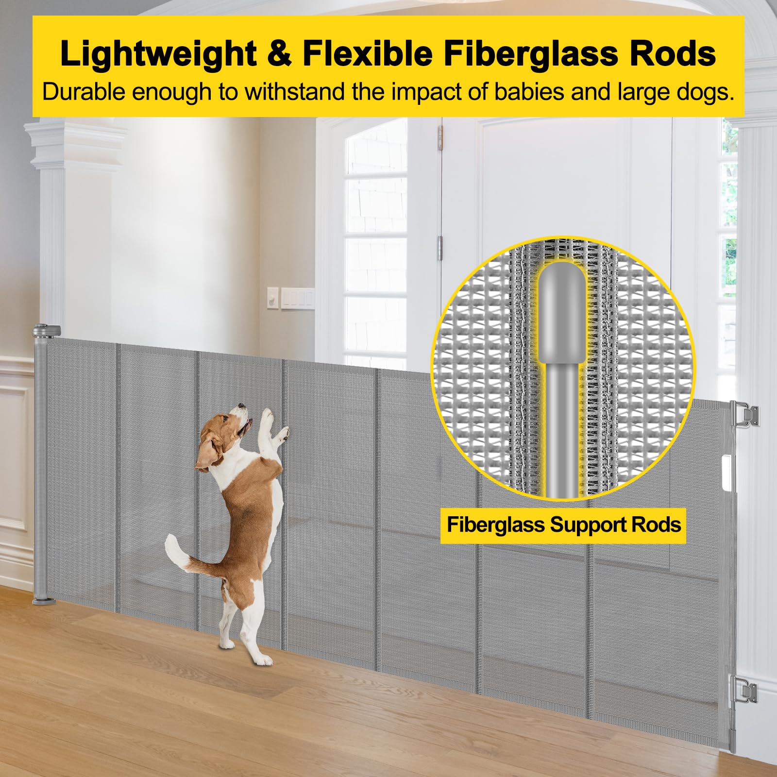 Bingguz gate with adjustable baseboard bracket fits any room transition.