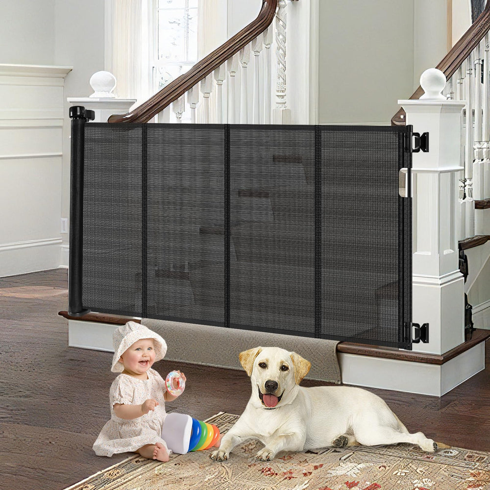 Bingguz reinforced retractable gate on stairs, 33-inch height for stair safety